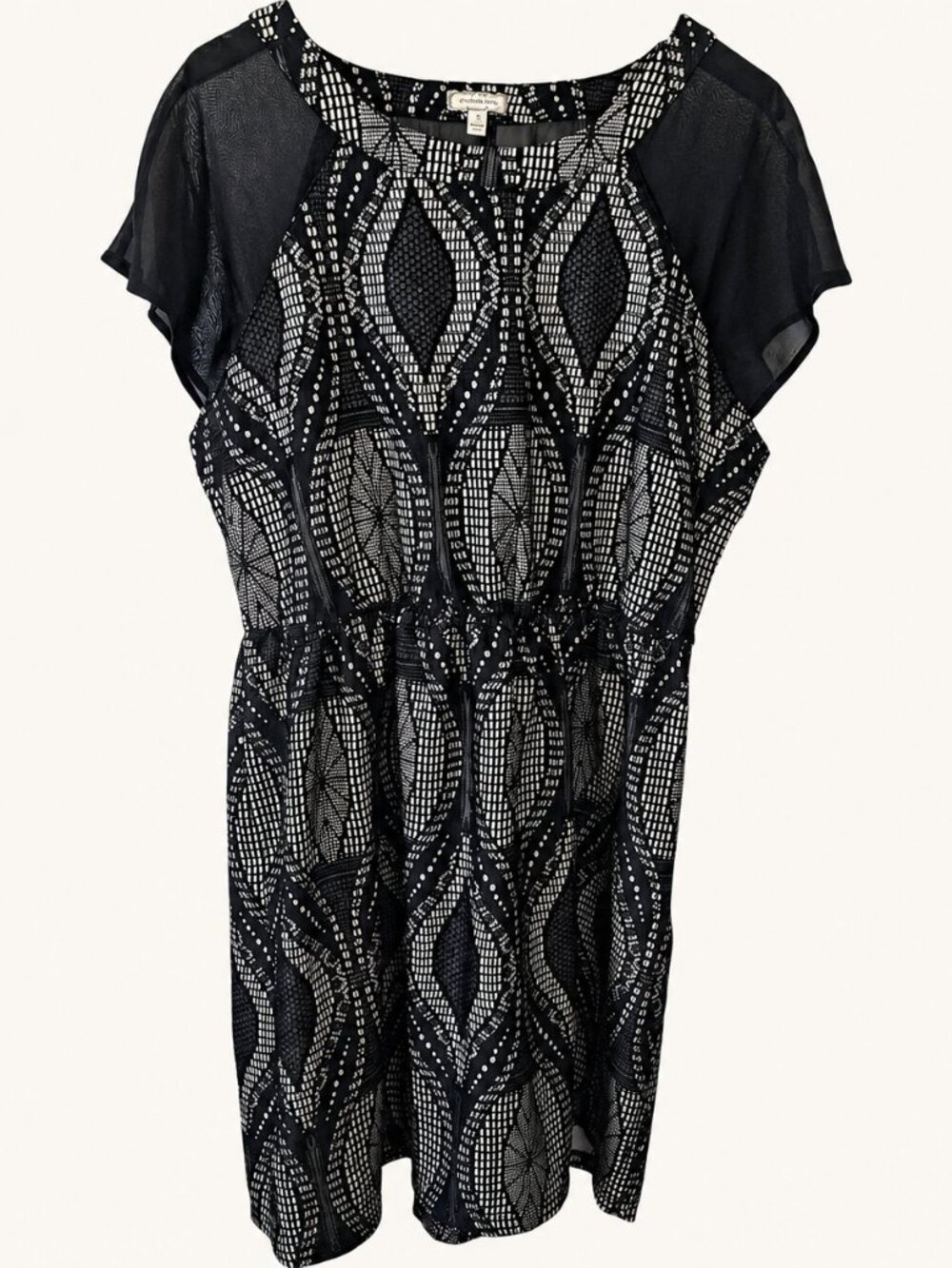 Emma & Michele 1X Art Deco Geometric Sheer Flutter Sleeve Dress Corporate Goth